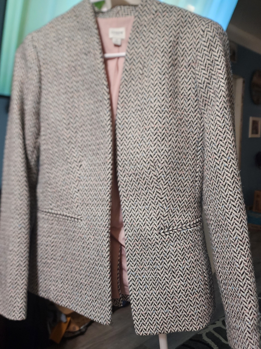J. Crew Womens Pink & Black Herringbone Collarless Blazer Sz 4